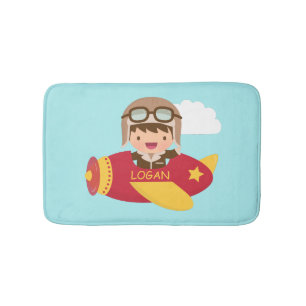 Cute Aviator Boy Airplane Kids Room Decor Bath Mat