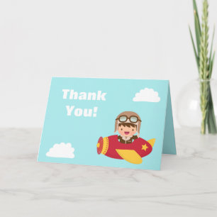 Cute Aviator Boy Airplane Thank You Greeting