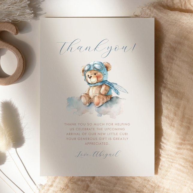 Cute Aviator Teddy Bear Baby Shower Thank You Card (Creator Uploaded)