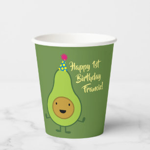 Cute Avocado 1st Birthday Kids Paper Cups