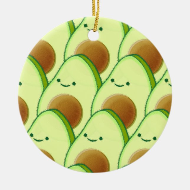 Cute Avocado All Over Drawing Ceramic Ornament (Front)