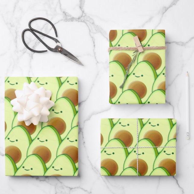 Cute Avocado All Over Drawing Wrapping Paper Sheet (Front)