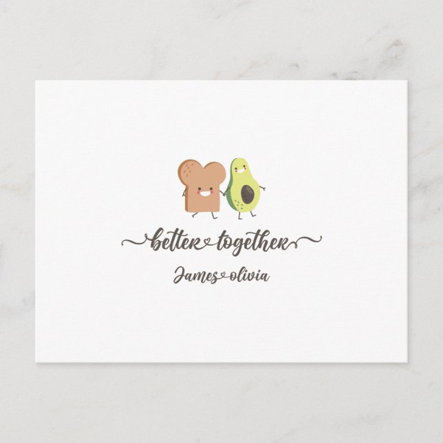 Cute Avocado and Toast Better Together Personalize Postcard (Front)
