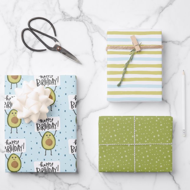 Cute Avocado Birthday Gift Wrap (Front)