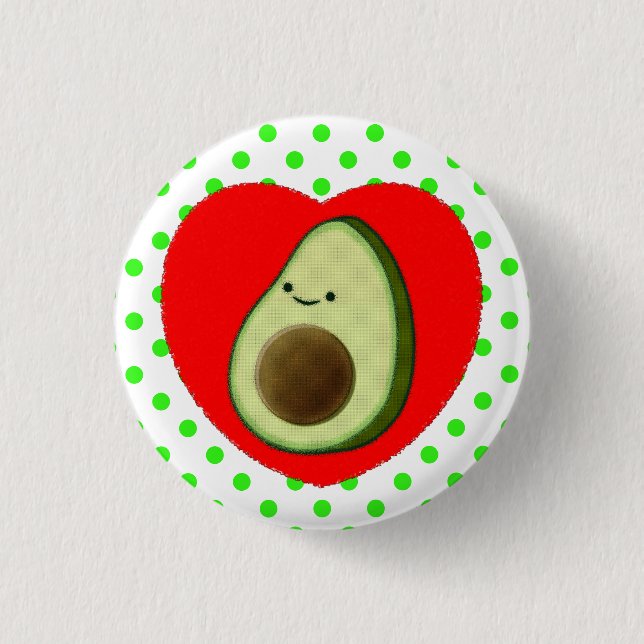 Cute Avocado Cartoon In Red Heart 1 Inch Round Button (Front)
