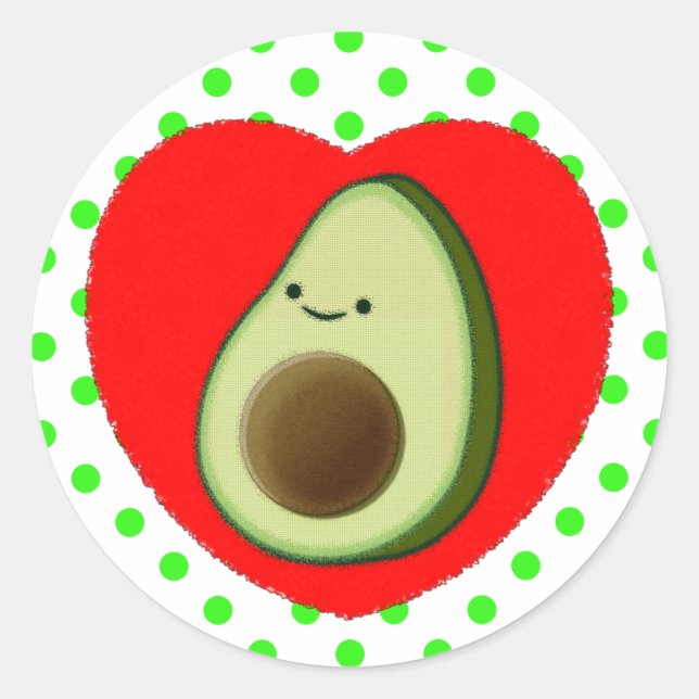 Cute Avocado Cartoon In Red Heart  Classic Round Sticker (Front)