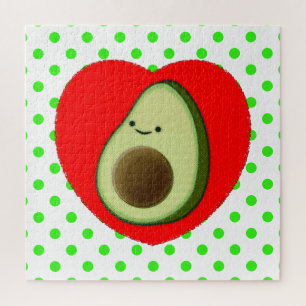 Cute Avocado Cartoon In Red Heart Jigsaw Puzzle