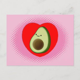 Cute Avocado Cartoon In Red Heart Pink Postcard