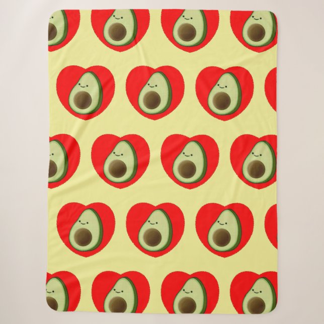 Cute Avocado Cartoon In Red Heart Sherpa Blanket (Front)