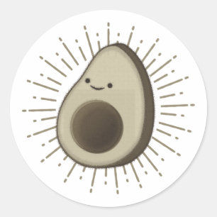 Cute Avocado Cartoon In Vintage Style  Classic Round Sticker