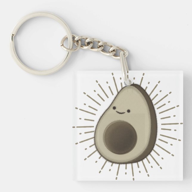 Cute Avocado Cartoon In Vintage Style Keychain (Front)