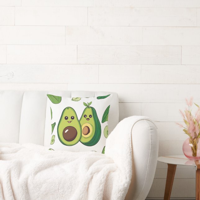 Cute Avocado Couple Phone Case | Funny Kawaii Frui Throw Pillow (Couch)