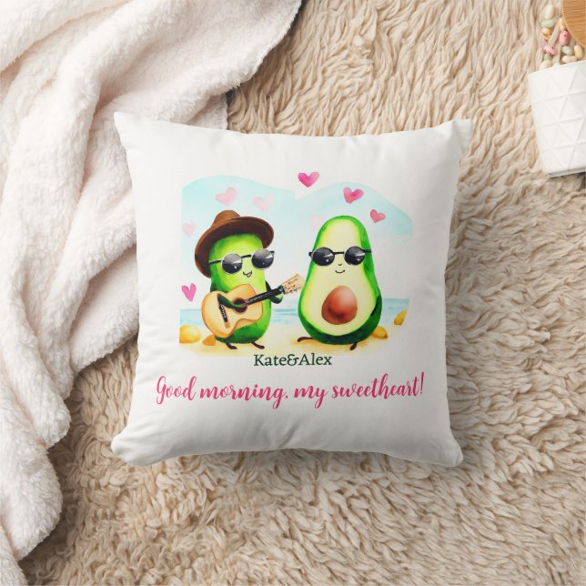 Cute Avocado Couple Throw Pillow (Blanket)