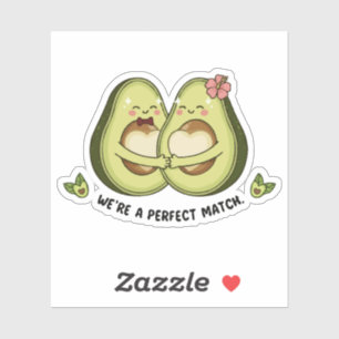 Cute Avocado Couple "We're a Perfect Match" Pun