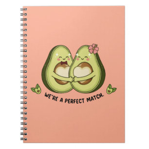  Cute Avocado Couple "We're a Perfect Match" Pun   Notebook