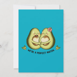Cute Avocado Couple "We're a Perfect Match" Pun Thank You Card