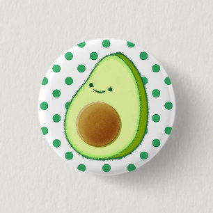 Cute Avocado Drawing Green Polka Dots 1 Inch Round Button