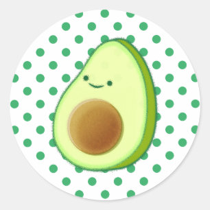 Cute Avocado Drawing Green Polka Dots  Classic Round Sticker