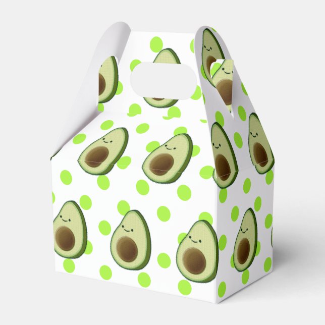 Cute Avocado Drawing Green Polka Dots Favor Box (Front Side)