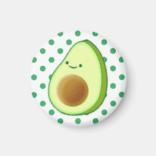 Cute Avocado Drawing Green Polka Dots Magnet