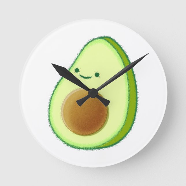 Cute Avocado Drawing Round Clock (Front)