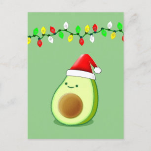 Cute Avocado Drawing Santa Hat Christmas Lights Postcard
