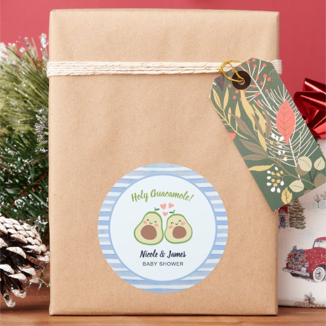 Cute Avocado Gender Neutral Twins Baby Shower Classic Round Sticker (Holiday)
