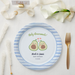 Cute Avocado Gender Neutral Twins Baby Shower Paper Plate