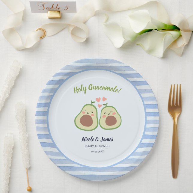 Cute Avocado Gender Neutral Twins Baby Shower Paper Plate (Wedding)