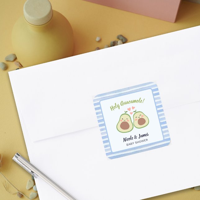 Cute Avocado Gender Neutral Twins Baby Shower Square Sticker (Cute Avocado Gender Neutral Twins Baby Shower Square Sticker)