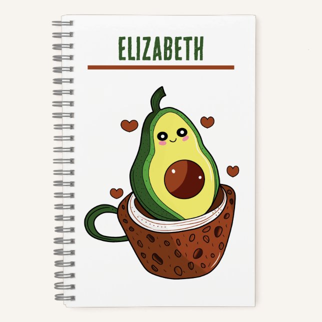 Cute avocado in a cup of coffee, avocado lovers notebook (Front)