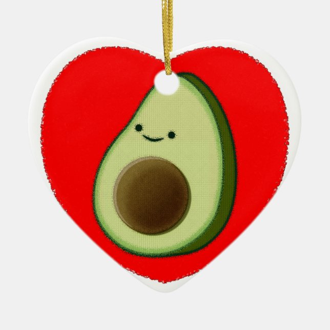 Cute Avocado In Red Heart Ceramic Ornament (Front)