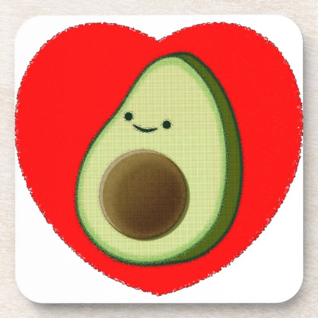 Cute Avocado In Red Heart Coaster (Front)