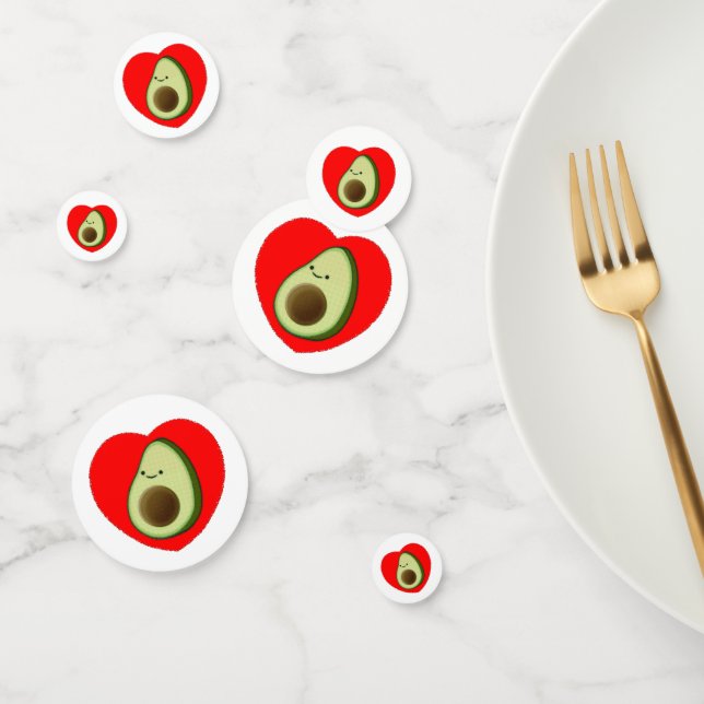 Cute Avocado In Red Heart Drawing Confetti (Group)