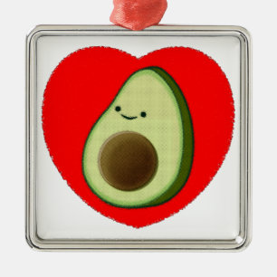 Cute Avocado In Red Heart Metal Ornament