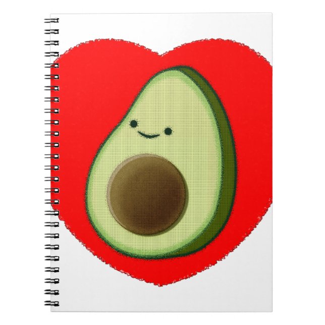 Cute Avocado In Red Heart Notebook (Front)