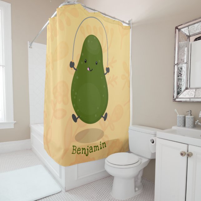 Cute avocado jump rope cartoon illustration (In Situ)