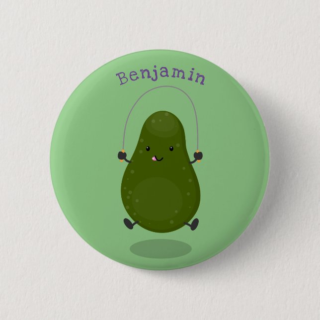 Cute avocado jump rope cartoon illustration 2 inch round button (Front)