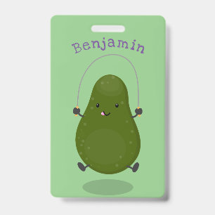 Cute avocado jump rope cartoon illustration badge