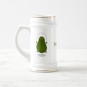 Cute avocado jump rope cartoon illustration beer stein