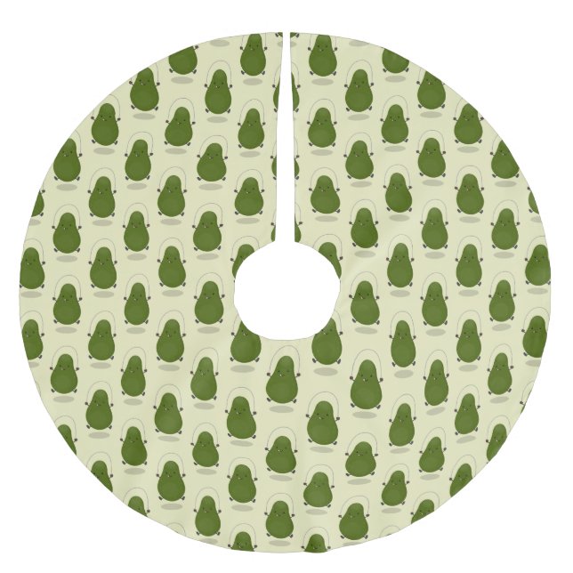 Cute avocado jump rope cartoon illustration brushed polyester tree skirt (Front)
