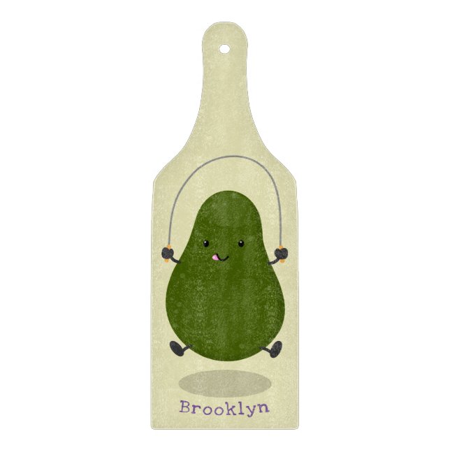 Cute avocado jump rope cartoon illustration cutting board (Front)