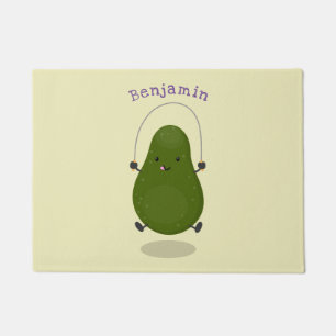 Cute avocado jump rope cartoon illustration doormat