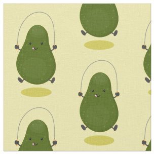 Cute avocado jump rope cartoon illustration fabric
