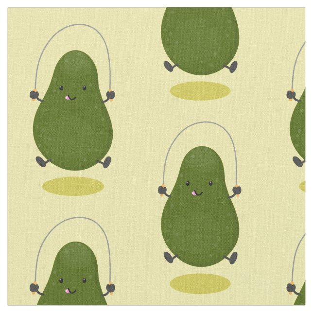 Cute avocado jump rope cartoon illustration fabric (Close Up)