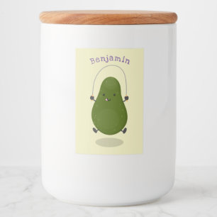 Cute avocado jump rope cartoon illustration food label