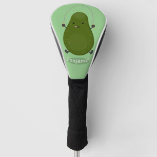 Cute avocado jump rope cartoon illustration golf head cover