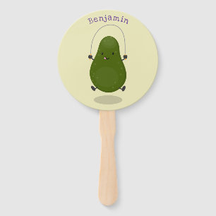 Cute avocado jump rope cartoon illustration hand fan