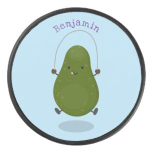 Cute avocado jump rope cartoon illustration hockey puck