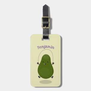 Cute avocado jump rope cartoon illustration luggage tag